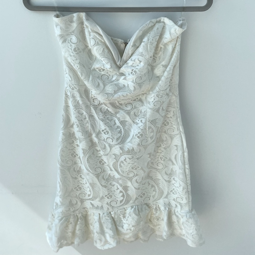Petite bustier white lace mini dress!